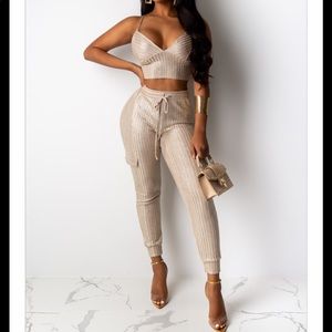 2 piece shimmer pant set